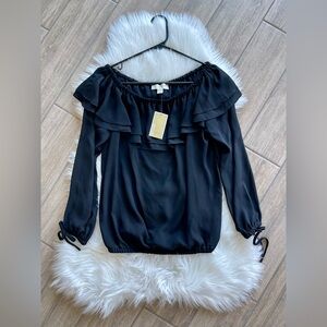Michael Kors Black Ruffle Off-Shoulder Blouse Size Small NWT